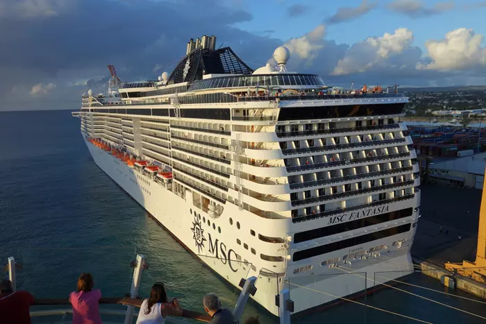 Cruise ship MSC Fantasia moored at Bridgetown Harbour